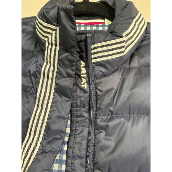ARIAT Navy/White Packable Down Zip Front Jacket, Gingham Lining, Sz S - Picture 10 of 13